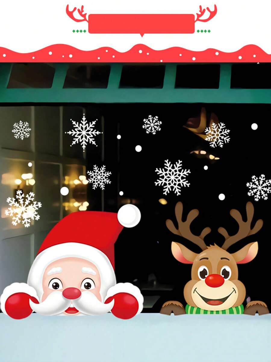 1 套圣诞 PVC 贴纸，圣诞老人和驯鹿元素，单独剪切，DIY 拼贴 - 藍色 - 查看 1