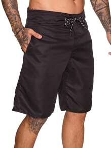 Men's Tactel Surf Beach Bermuda Shorts With Drawstring Waist Pockets - màu đen - Xem 5