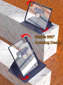 海军蓝 iPad 兼容保护壳，带 Apple Pencil 收纳槽、360° 旋转支架、防震、自动唤醒/睡眠功能、灵活视角，兼容苹果设备 - 藏蓝色 - 查看 3