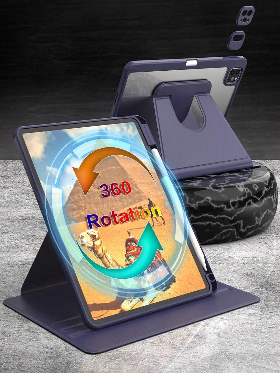 海军蓝 iPad 兼容保护壳，带 Apple Pencil 收纳槽、360° 旋转支架、防震、自动唤醒/睡眠功能、灵活视角，兼容苹果设备