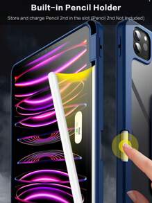 海军蓝 iPad 兼容保护壳，带 Apple Pencil 收纳槽、360° 旋转支架、防震、自动唤醒/睡眠功能、灵活视角，兼容苹果设备 - 藏蓝色 - 查看 5