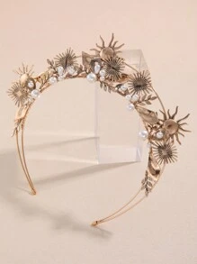 1 pièce Serre-tête en métal à motif soleil, décoration à double couche, convient pour les occasions festives