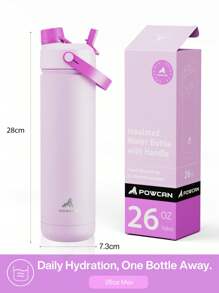 26 盎司保温水瓶，带二合一吸管和壶嘴盖，保冷 24 小时，防漏，双层不锈钢水瓶，适合运动、健身、旅行和上学 - 淡紫色 - 查看 4