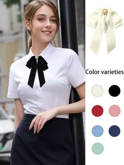 1pc White Women Faux Pearl Decor Fashionable Bow Tie For Daily Decoration Accessories Women