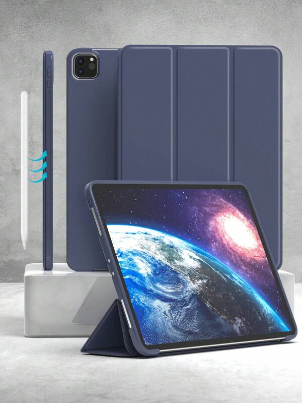 平板電腦保護殼，適用於 iPad，柔軟防摔，超薄設計，附智能支架與自動喚醒功能，PU 皮革材質，相容 iPad Mini 4/5/6、9.7/10.2/10.5 吋、Air 4/5/6、第 10 代、10.9 吋、Pro 11 吋、Air 11 (M2)、Air 13 與 Pro 11 (M4) - 海軍藍