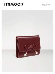 ITAMOOD Quiet Luxury Genuine Split Two Layer Cowhide Leather Designer RFID Blocking Pearls Decor Burgundy Purse For Teacher Gifts Mini Wallet Purse Wallet Men Wallet Leather Small Wallet Cute Wallet For Women Wallet - Multicolor - View 2