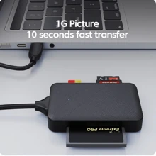Lector de tarjetas 4 en 1 USB/Tipo-C: lector de tarjetas SD, Micro SD, TF, CF, MS para portátil, teléfono, cámara, adaptador OTG de alta velocidad - Negro - Ver 5