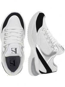 Loris Shoes Oficial Tênis Chunky Sneaker Feminino Academia Confortável Solado Macio Fitness Caminhada 22490 - Preto e Branco - Visão 6