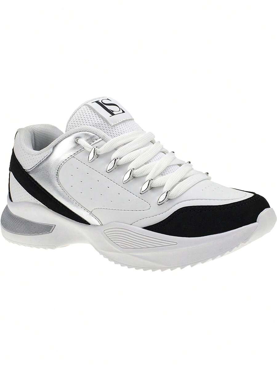 Loris Shoes Oficial Tênis Chunky Sneaker Feminino Academia Confortável Solado Macio Fitness Caminhada 22490 - Preto e Branco - Visão 1