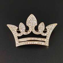 Men's Luxury Micro-Inlaid Zirconia Crown Brooch Pin, Shirt Collar Suit Accessory Boutonniere, Christmas, New Year, Valentine's Day, Holiday Gift - Gold - View 3