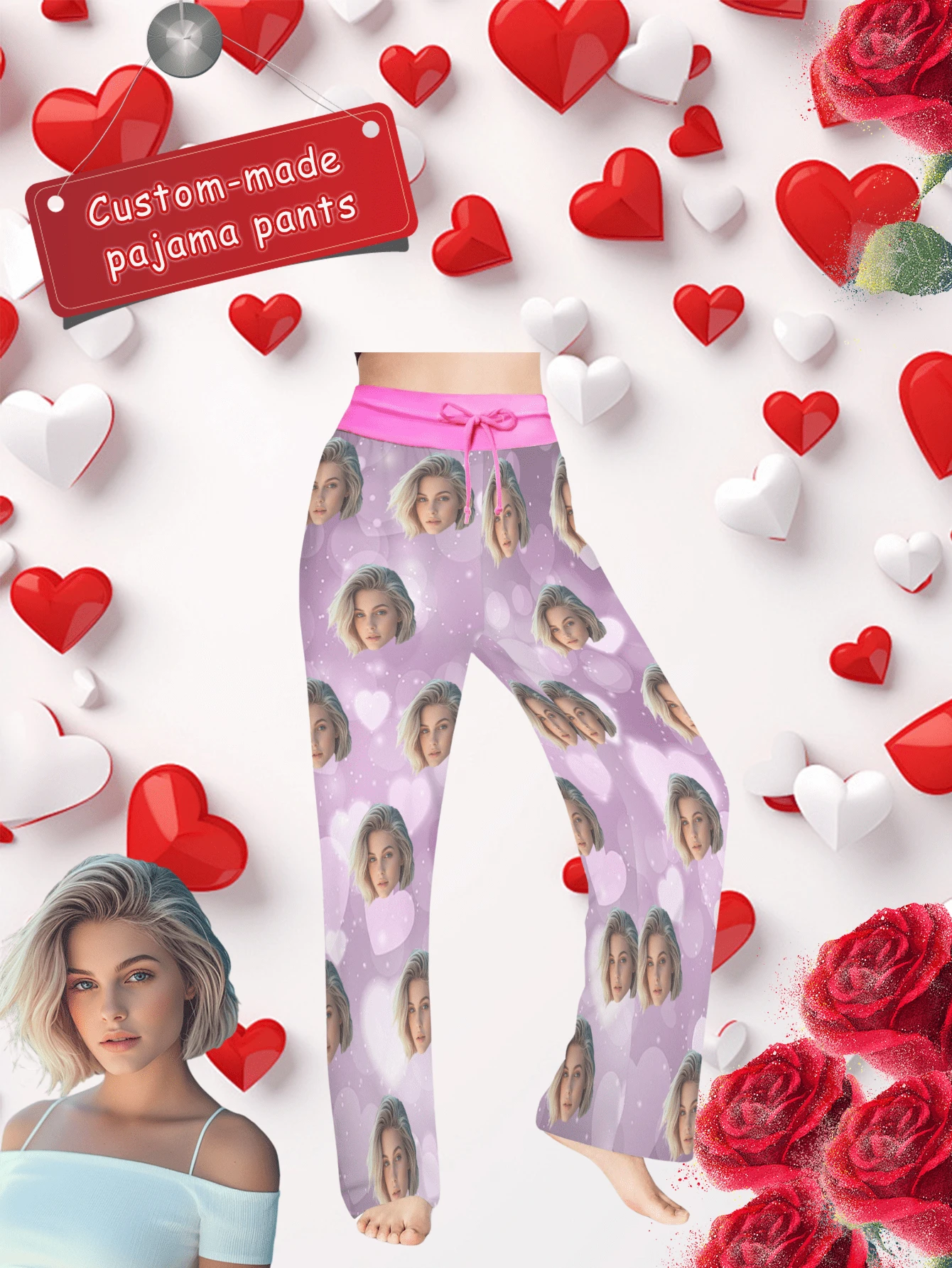 [DIY] Pantaloni de pijama lungi personalizați pentru femei, personalizați cu fotografie portret, cadou inedit, portret cu cap mare, design amuzant pentru înlocuirea feței. Material ușor, respirabil, cu uscare rapidă, moale ca mătasea. Cadou pentru prieteni, iubiți, parteneri, petrecere, ziua de naștere - Negru - Vizualizare 1
