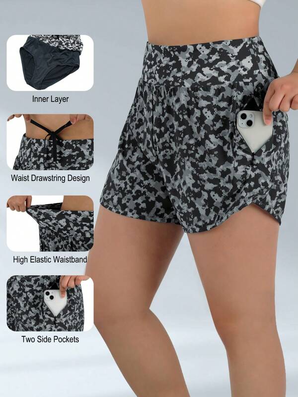 BEROY Women's Athletic Running Shorts With Liner 2 In 1 Workout Hiking Shorts High Waist Gym Shorts Zipper Pockets