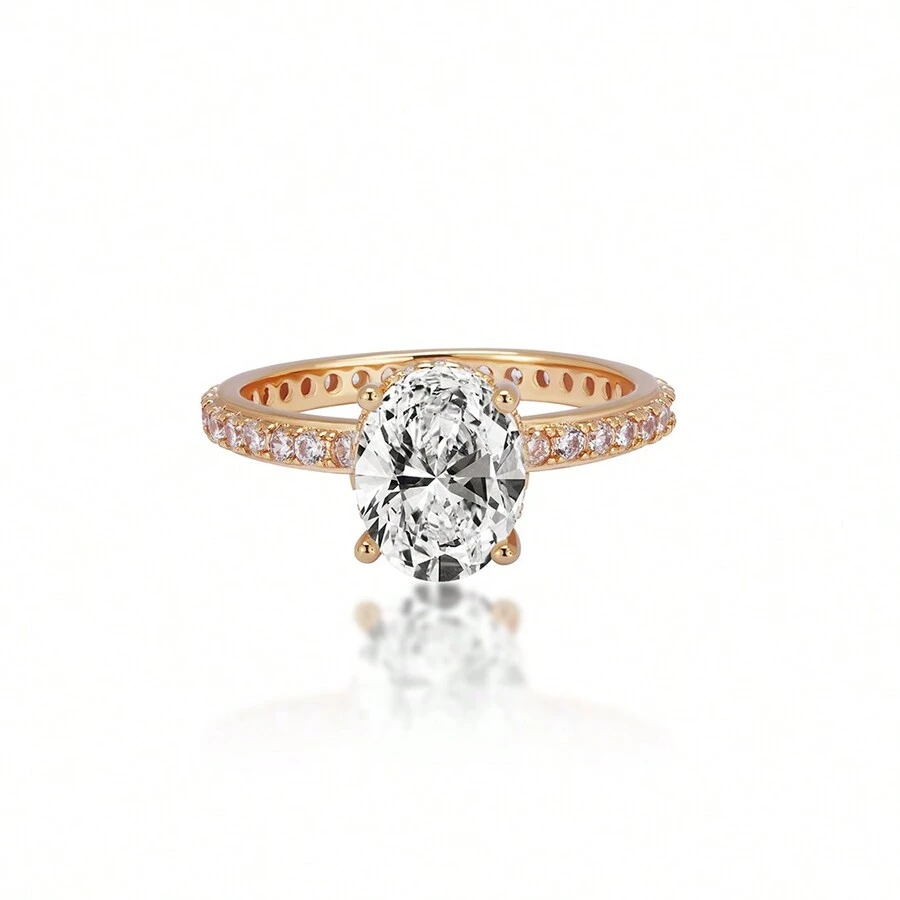 1 Piece Deluxe 2 克拉鸽蛋莫桑钻石闭口女士戒指实验室制造钻石 18K 镀白金 S925 纯银戒指 D 颜色 VVS1 净度莫桑钻石秋日喜悦玫瑰金经典女孩戒指防过敏求婚戒指结婚戒指结婚周年纪念礼物