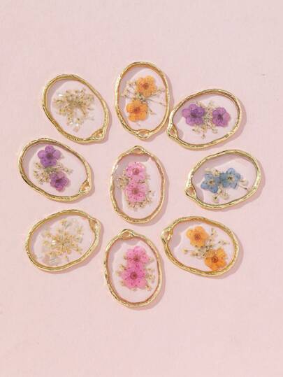 3 pezzi di accessori pendenti, orecchini e collana, realizzati a mano in lega e resina, con fiori secchi ovali, adatti per uso quotidiano e come regalo di San Valentino