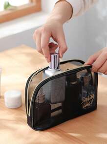 1 túi đựng đồ trang điểm họa tiết chữ cái, túi đựng đồ trang điểm bằng polyamide hiện đại dùng cho gia đình và du lịch, dùng cho kỳ nghỉ bãi biển, bộ sưu tập phòng tắm, bộ sưu tập phòng ngủ, dung tích lớn - màu đen - Xem 5