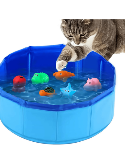 Cat Water Play Toy Set Dog Water Play Toy Set Pet Water Play Pool Bathtub With Foldable Portable Pet Cat And Dog Water Play Toy Pool Set Includes 6 Toys