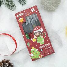 【6支1盒】可爱圣诞限量直液圆珠笔圣诞文具用品学生0.5黑色水笔可爱签字笔 - 黑色 - 查看 3