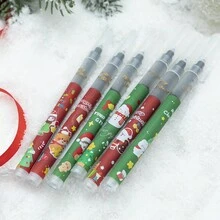 【6支1盒】可爱圣诞限量直液圆珠笔圣诞文具用品学生0.5黑色水笔可爱签字笔 - 黑色 - 查看 4