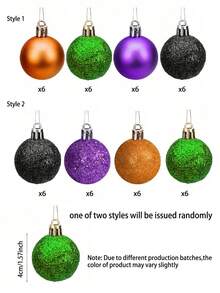 24 件万圣节闪光吊球 - 1.6 英寸万圣节防碎球装饰闪亮树球装饰适用于万圣节圣诞派对树装饰秋季、圣诞节