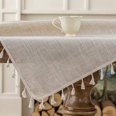 1 khăn trải bàn tua rua vải lanh màu kem thanh lịch, khăn trải bàn cà phê/tủ đầu giường hình chữ nhật theo phong cách Châu Âu, có thể giặt được, thích hợp cho trang trại, nhà bếp, bàn ăn, bữa tối, tụ họp gia đình, tiệc buffet, đám cưới, trang trí khách sạn, trang trí nhà hàng ngày, trang trí tiệc Lễ Tạ ơn