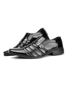Men's Casual Dress Shoes Modern With Tie Shiny Patent Leather Comfortable Square Toe Soft New Arrival - màu đen - Xem 1