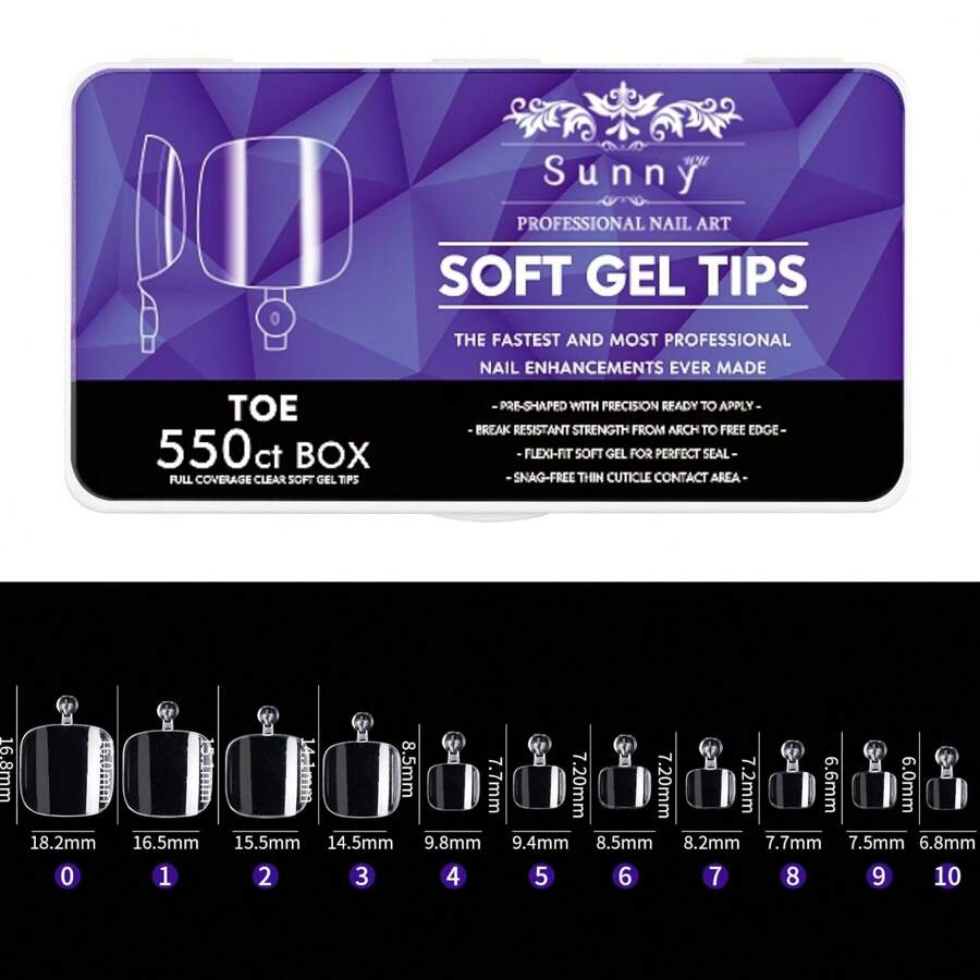 550 Piezas Tips Para Pie Cristal Uñas Postizas SOFT GEL TIPS - transparente - Ver 1