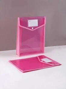 1/2/5pcs Waterproof & Thicken A4 Size File Folder Bag, Transparent Button Document Bag For Students Books And Exam Papers, Back To School, School Supplies - Pink - View 3