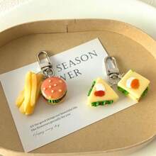 1pc Simulated Mini Burger, Fried Chicken & Sandwich Keychain, Cute & Weird Food Accessory Styles Include Fries, Baked Wings And Bag Pendant Decor - Multicolor - View 4