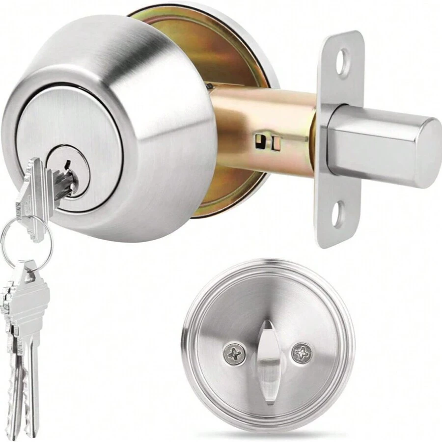 Single Cylinder Deadbolt Dead Bolt Door Lock With 3 Keys For 30-50mm Doors - 1 - View 1