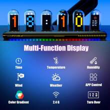 Nixie Tube Clock Night Light, DIY Nixie Tube Clock Kit Simulation, Digital Clock Supports Wi-Fi Time Calibration, 3 Lighting Modes, 12/24 Hour Display IPS Glowing Analog Desktop Clock Decor Gift (RGB) - USB Plug - View 3