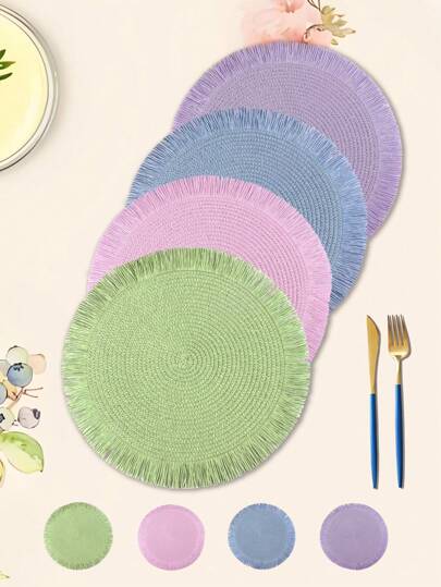 Juego de 1/2/6 manteles individuales tejidos de manera natural, estilo bohemio, para mesa de cocina, interior/exterior, lavables, resistentes al calor, limpiables, para camping, festival, boda, fiesta