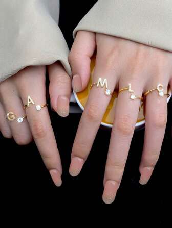 Newsoul 1 件时尚首字母 A-Z 可调节戒指，女士 S925 纯银个性化锆石戒指精美珠宝生日礼物