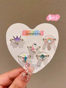 25pcs/Pack Girls' Colorful Cartoon Adjustable Rings - Multicolor - View 15
