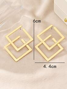 1 cặp hoa tai kim loại hình thoi chồng lên nhau theo phong cách tối giản mới dành cho nữ - Vàng - Xem 6