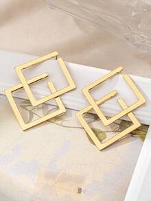 1 cặp hoa tai kim loại hình thoi chồng lên nhau theo phong cách tối giản mới dành cho nữ - Vàng - Xem 5