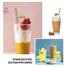 6 件/10 件/14 件不锈钢金属吸管带刷子和袋子，8.46 英寸/5.9 英寸（约 21.5 厘米/15 厘米）可重复使用，适用于果汁、水、冰沙、洗碗机，适合圣诞礼物 - 銀色 - 查看 7