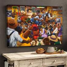 1pc Night Carnival Canvas Poster, African American Party Party Background Wall Printed Canvas Decorative Painting, Ready To Hang Home Decoration, Dance And Sing Theme Wooden Framed Poster, Wall Art Living Room, Dining Room, Bedroom Ideal Gift - Multicolor - View 7