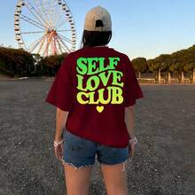 Oversized Life Style T-Shirt Soft Comfortable Fabric Self Club T-Shirt - 紫紅色 - 查看 4