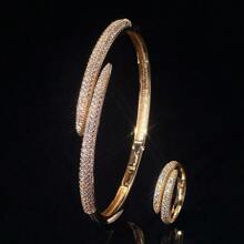 2 件/套简约时尚女士锆石戒指和手链首饰套装，适合派对 - 手鐲戒指套裝 - 查看 21