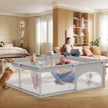 Froadp Baby Playpen 127x127cm/150x180cm/180x200cm Baby Playpen With 50 Play Balls, 1 Activity Grid And 4 Pull Rings Portable Small Playpen For Children, Blue Animals/Grey Spacer - Xám - Xem 11