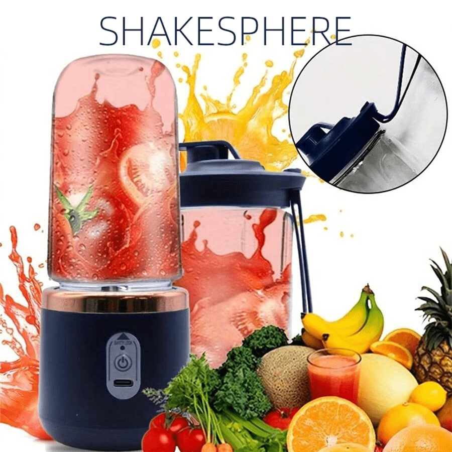 Qualitell 1 Máy xay sinh tố cá nhân để làm sữa lắc và đá xay, Máy xay sinh tố cầm tay, Máy ép trái cây, Sạc qua USB với 6 lưỡi dao, Lưỡi dao bằng thép không gỉ, Thích hợp cho nhà bếp, gia đình, thể thao, du lịch và ngoài trời, Máy trộn điện mini