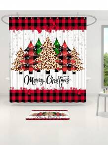 1 件/4 件圣诞多功能浴室防水浴帘套装，带 12 个挂钩、防滑垫、U 型地垫和圆形马桶盖，浴室装饰套装，适合夏季全场景使用 - 彩色 - 查看 5