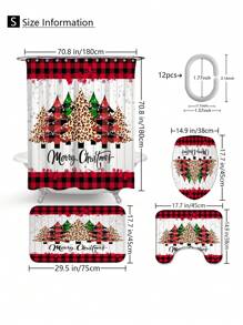 1 件/4 件圣诞多功能浴室防水浴帘套装，带 12 个挂钩、防滑垫、U 型地垫和圆形马桶盖，浴室装饰套装，适合夏季全场景使用 - 彩色 - 查看 3