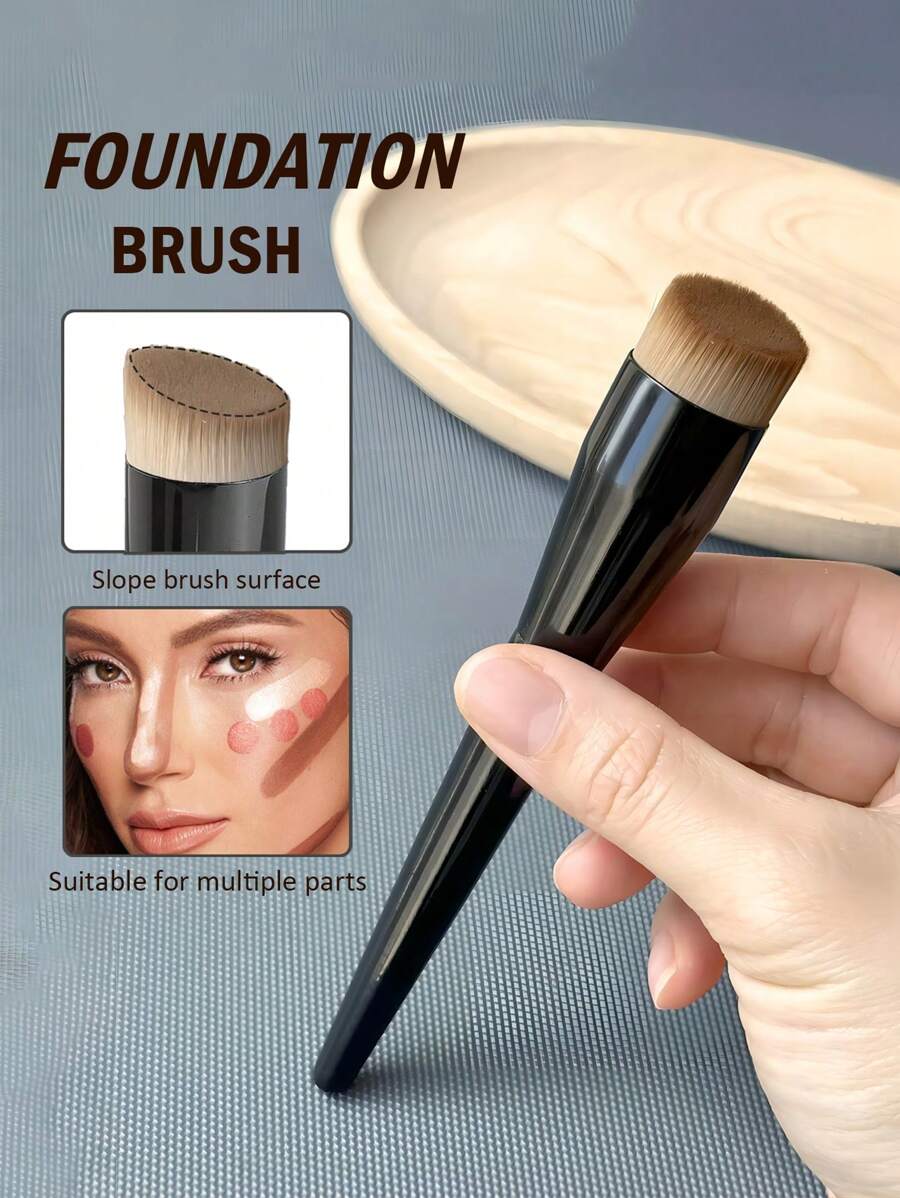 1支粉底刷/散粉/眼影刷/液体/膏状腮红混合斜角专业化妆刷，化妆工具，粉底刷，遮瑕刷，腮红刷，修容刷，腮红刷，古铜粉刷，散粉刷，粉底刷，腮红刷，赠品 - 黑色 - 查看 1