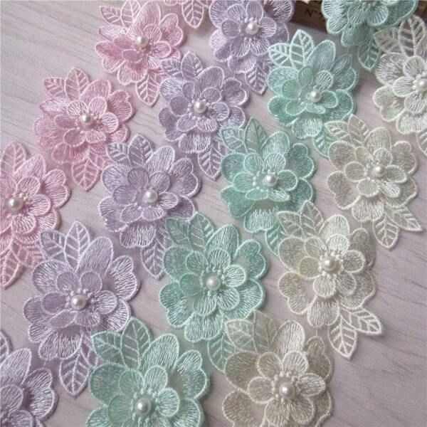 3D Flower Lace Trim Satin Ribbon For Wedding Dress Handmade DIY Sewing Craft Supplies Decoration