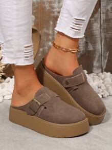 女式加大码美国 5-10 春秋季新款包头一脚蹬厚底穆勒鞋卡其色舒适时尚高端简约厚底休闲鞋 - 卡其色 - 查看 5