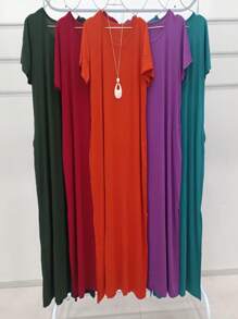 Aura Dress With Pocket And Side Slit Viscolycra Fabric 38/50 - trái cam - Xem 2