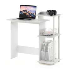 Efficient Home Laptop Notebook Computer Desk With Square Side Shelves, Desk For Students, Clear Computer Desk, Desk Set For Studying, Black Home Office Desk, Americano/Chrome - 白色 - 查看 5