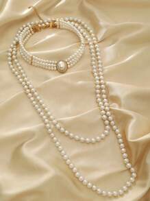 3 Stücke 1920er Jahre Flapper Feder Haarband Legierung Strass Haarschmuck, lange Perlenkette Halskette - Kunstperlekette Halskette Set für Frauen 20er Jahre Flapper Accessoires