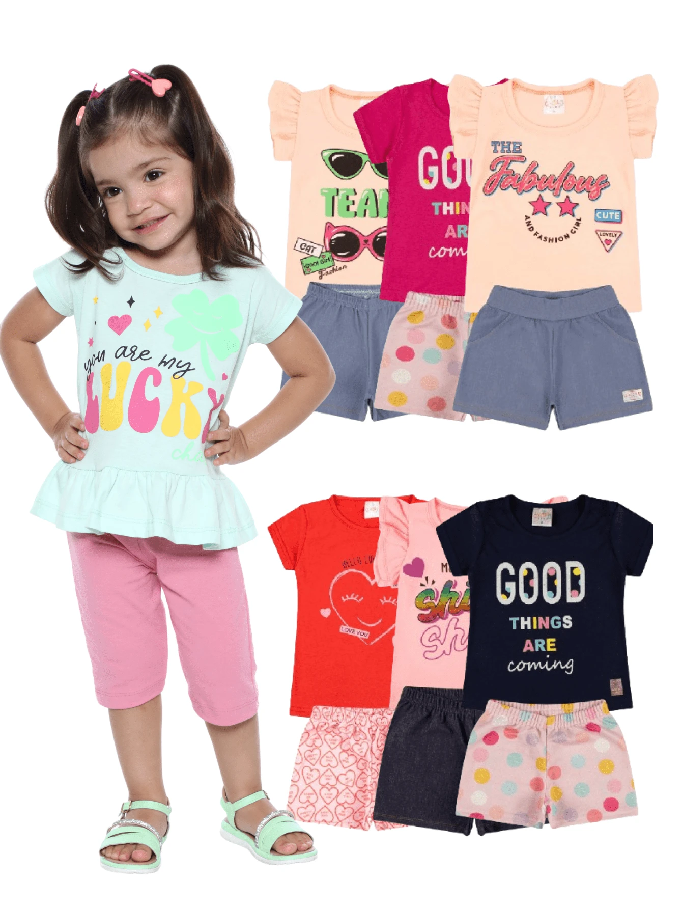 4 Piece Baby Girl Summer Clothes Assorted Kit - 2 T-Shirts + 2 Shorts - Multicolor - View 1